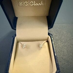 BC Clark Diamond Stud Earrings 18k White Gold Round screw Setting 6mm